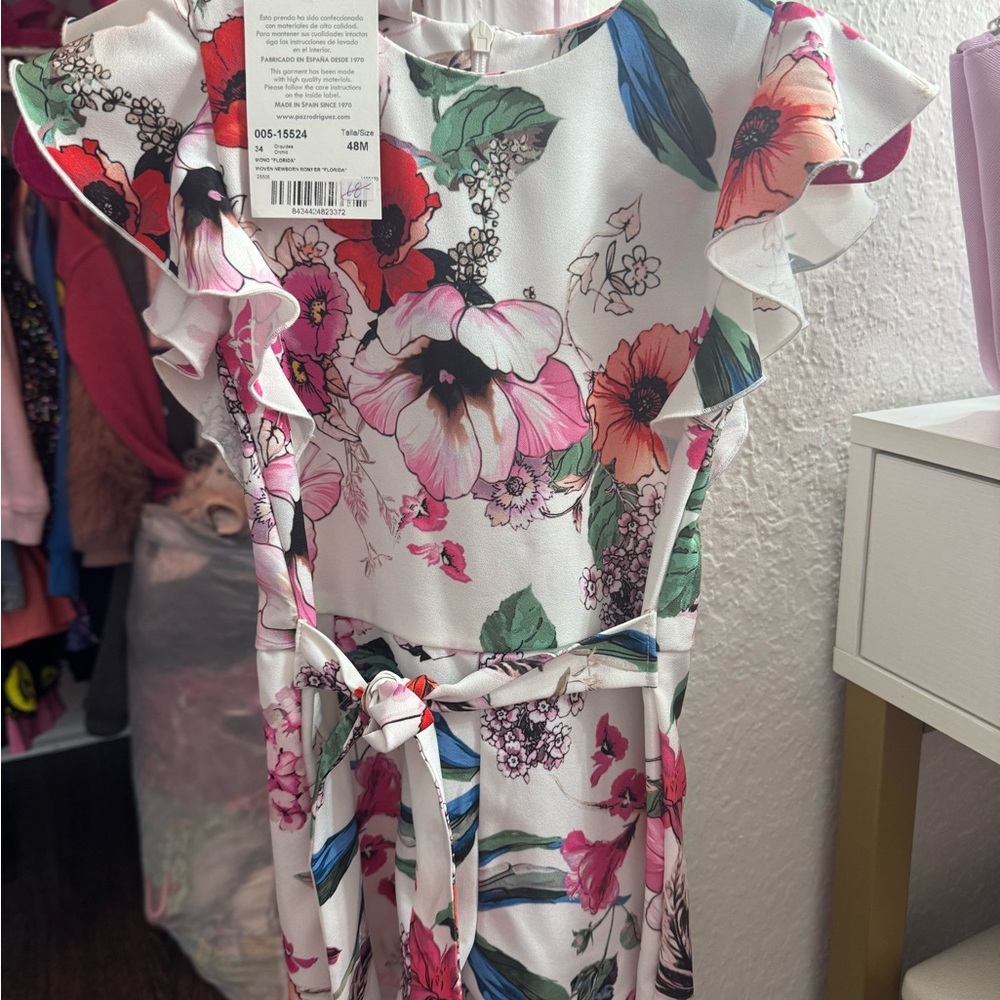 Elegant Floral Kids One Piece with Ruffle Sleeves